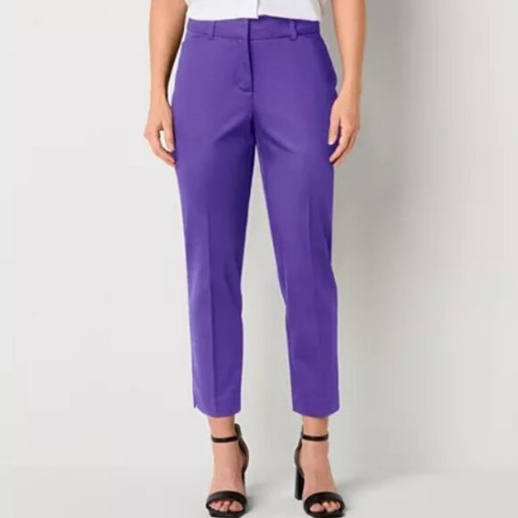 Liz Claiborne Emma Cotton Sateen Womens Ankle Mid Rise Ankle Pant - Violet Sz 12 - Picture 1 of 5